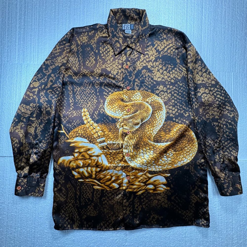 Vintage TRUST Men’s Rattle Snake All Over Button Up Shirt Long Sleeve M